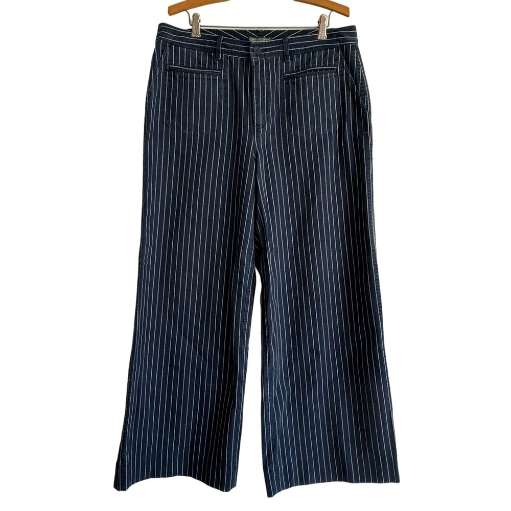 Ralph Lauren Jeans Indigo blue & white stripe wide leg denim linen pant | Sz 12